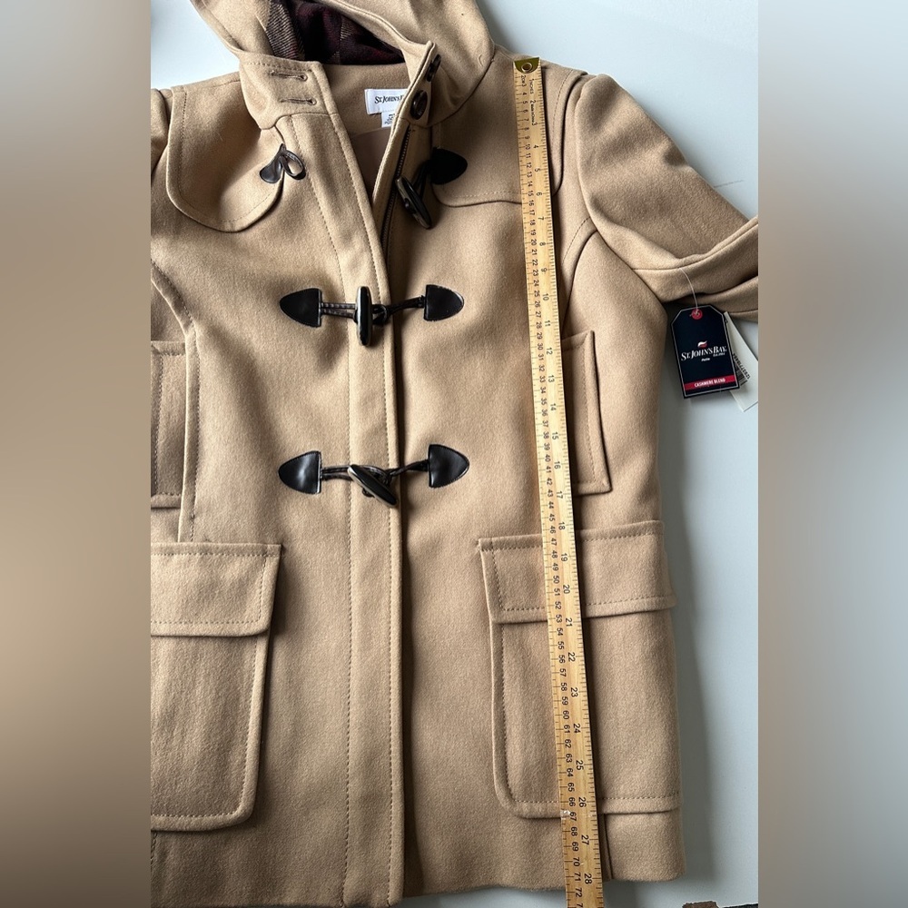 NWT St. John’s Bay Tan Wool Cashmere Blend Zip Toggle Jacket Coat Petite Large - Picture 6 of 8
